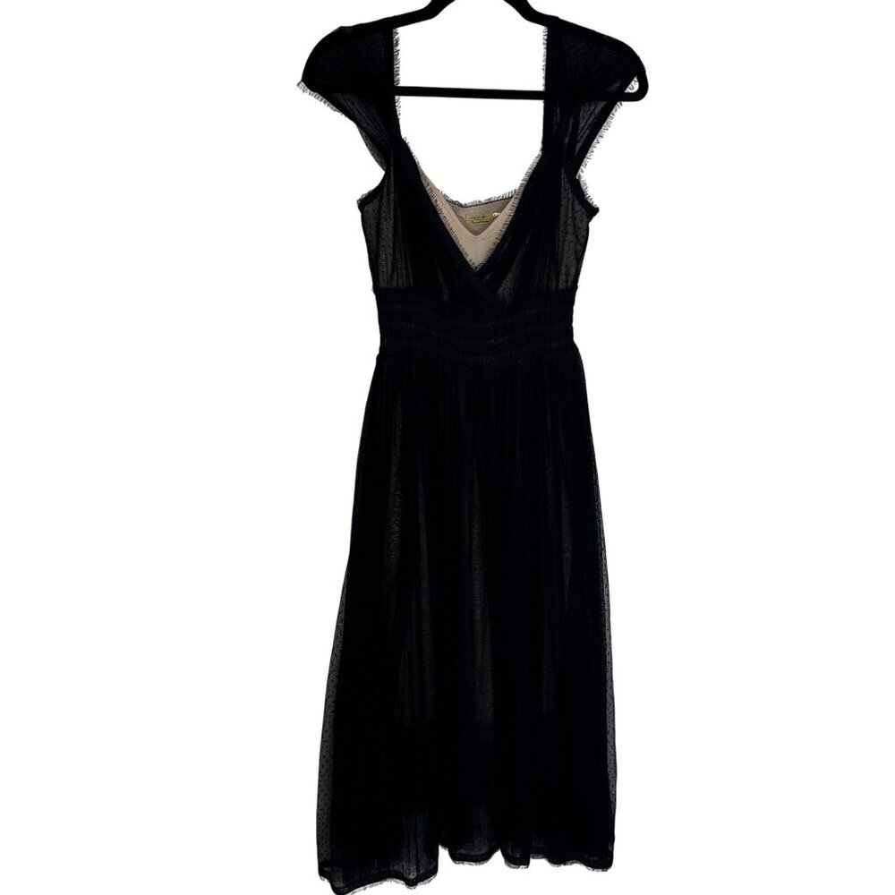 Maxstudio Sheer Black Whimsigoth‎ Dark Fairy V Neck Dress with Beige Lining Sz S
